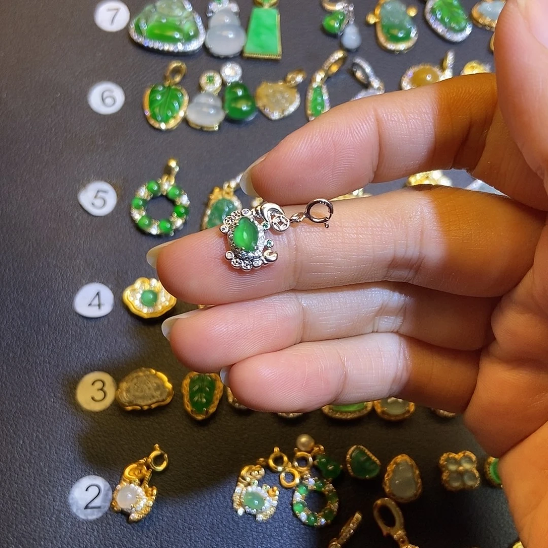 一***蟹翡翠银S925镶嵌吊坠(不含链)