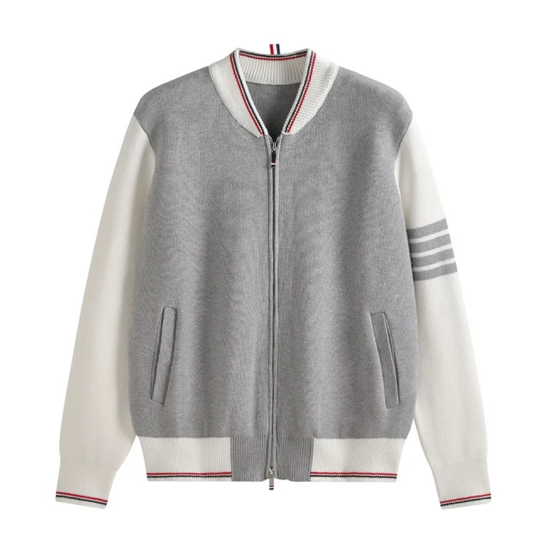 25秋冬新款设计感四道杠立领拉链口袋针织开衫女长袖棒球服外套潮