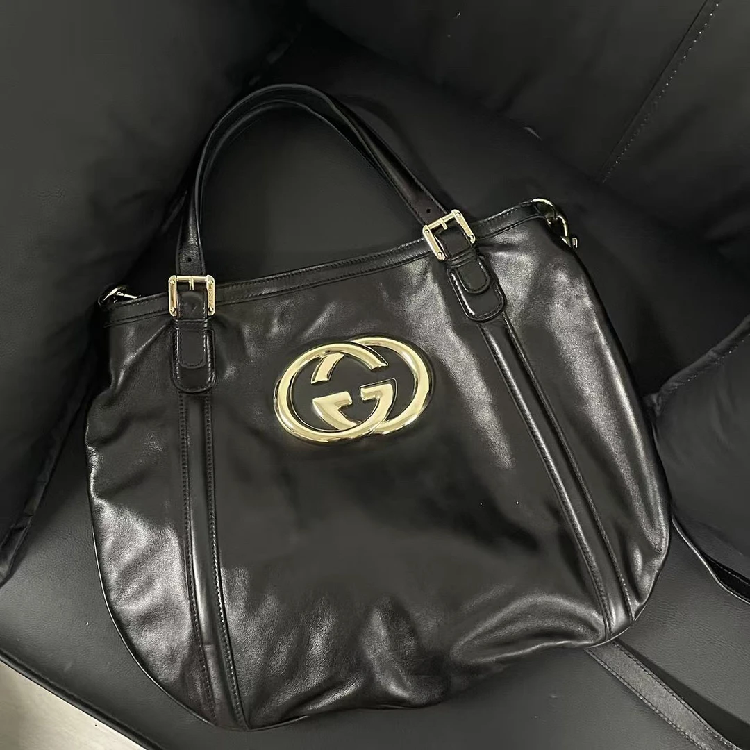 95新 GUCCI/古驰 黑色双G大logo手提单肩包/95新