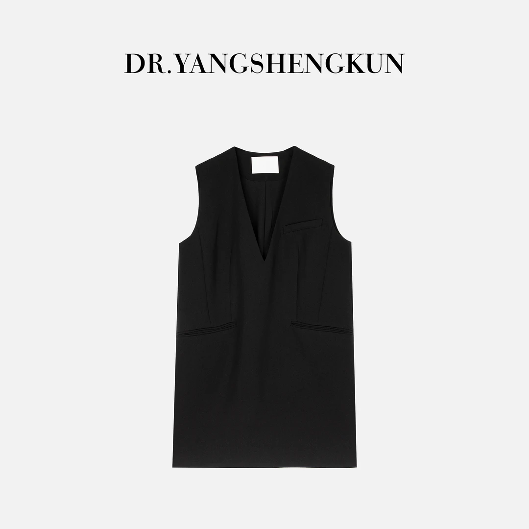 DR杨圣坤2025新款黑色V领无袖连衣裙通勤气质女装DR2401-1611
