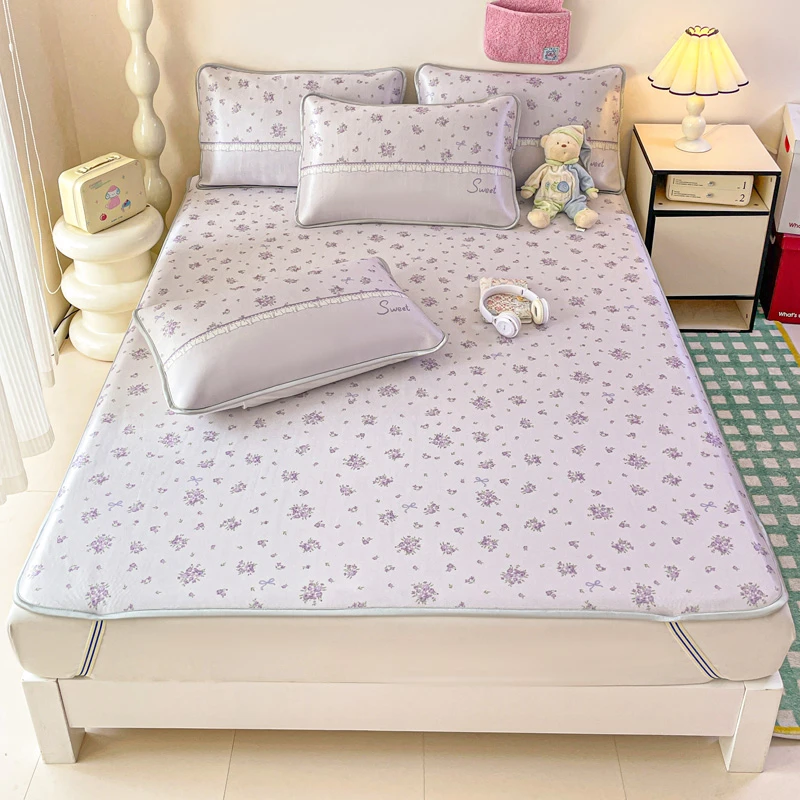 【暖宿】夏季必备小清新印花冰丝席三件套 学生宿舍软席多尺寸