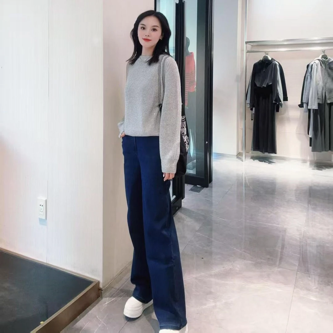 阿家正品中高松紧腰腿长植绒牛仔香蕉裤 5100588-4230322-001