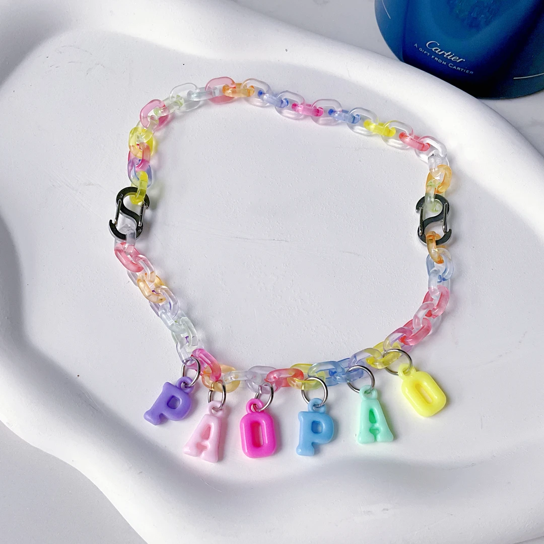 【原创】名字定制宠物项链糖果色字母DIY项链防走丢棉花娃娃项链
