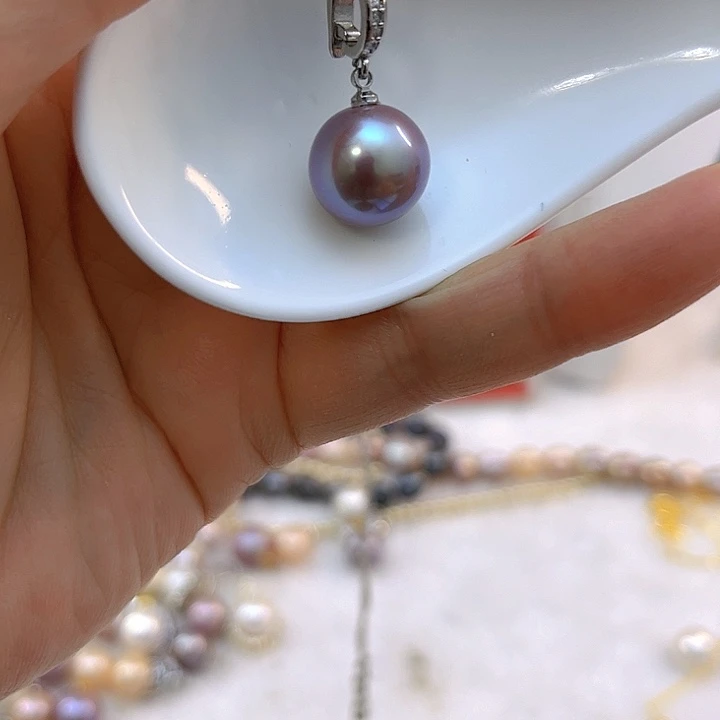 银S925镶嵌淡水珍珠紫珠银色万能扣吊坠
