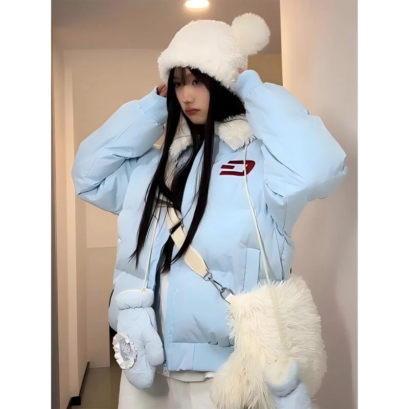 多巴胺复古设计感翻领女学生冬时尚加厚印花加厚棉服外套