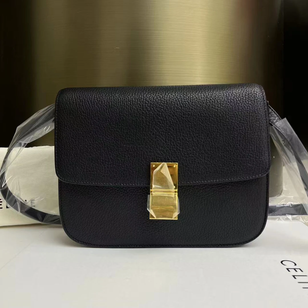 95新 Celine/思琳 赛琳黑色box单肩包/非真假不退补不换