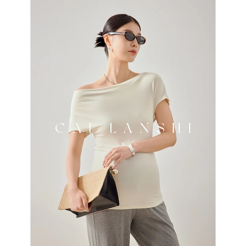 彩蓝诗孕妇裤夏季斜肩T恤短袖上衣薄款无托腹时尚韩版阔腿裤50433