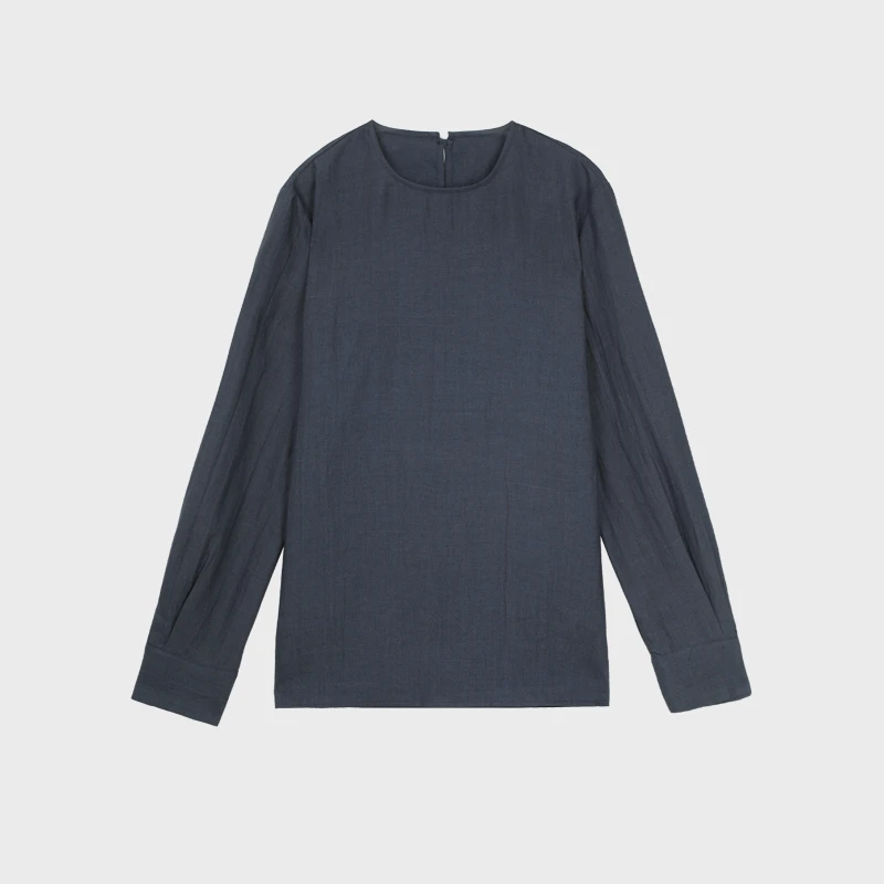 白弓BAIGONG/2025春款随性宽松圆领气质苎麻小衫气质上衣60130X