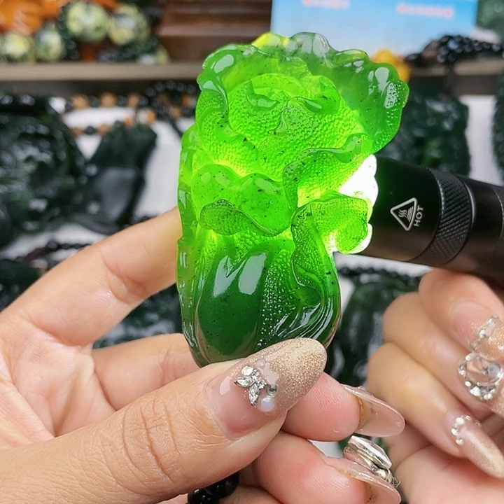 蛇纹石玉未镶嵌挂件泰山玉百财手把