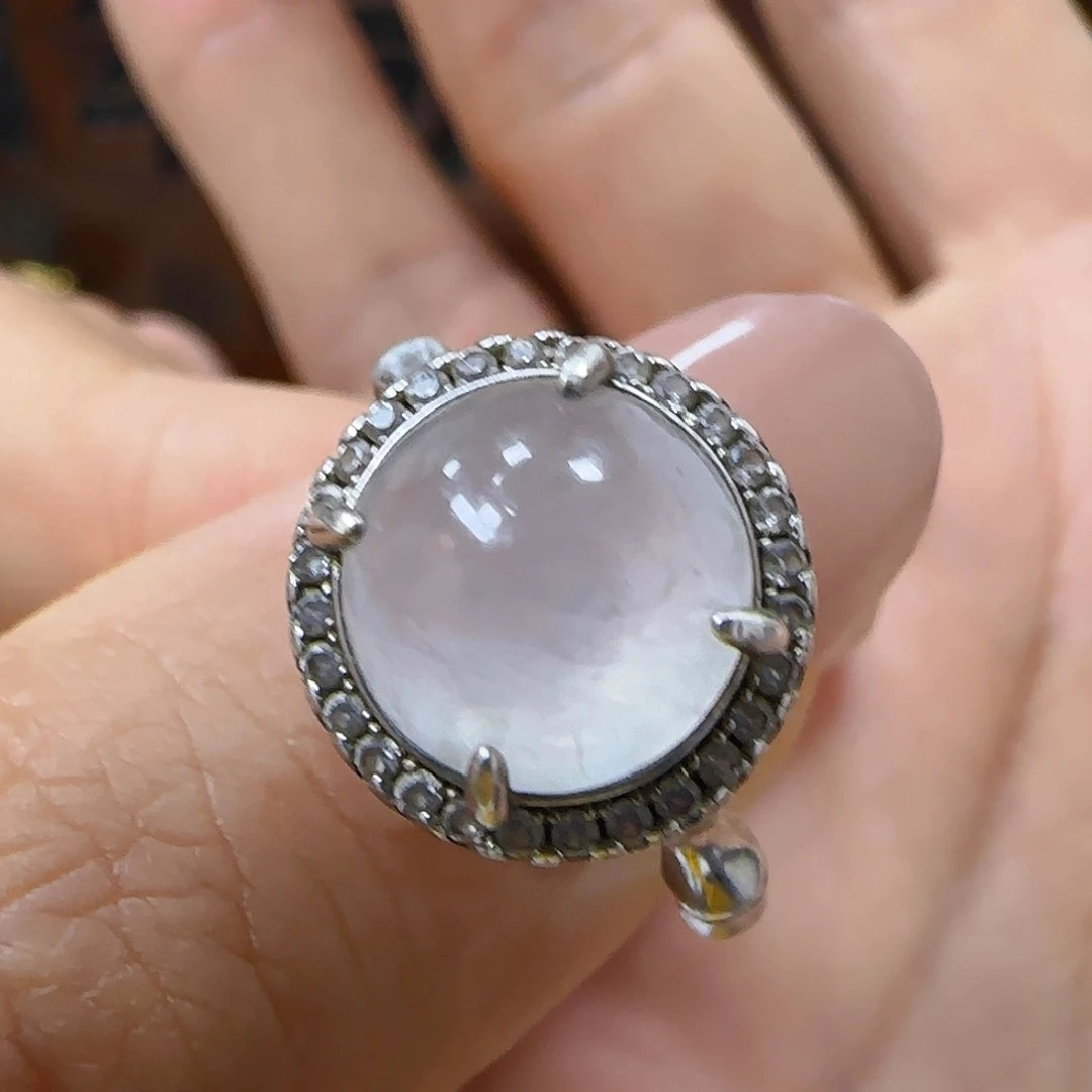 翡翠戒指银S925镶嵌翡翠100