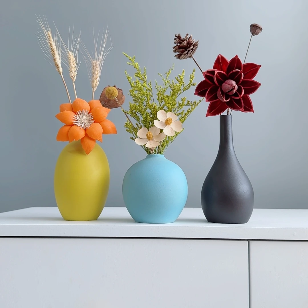 摆件陶瓷小花瓶摆件含花总高约20-30cm