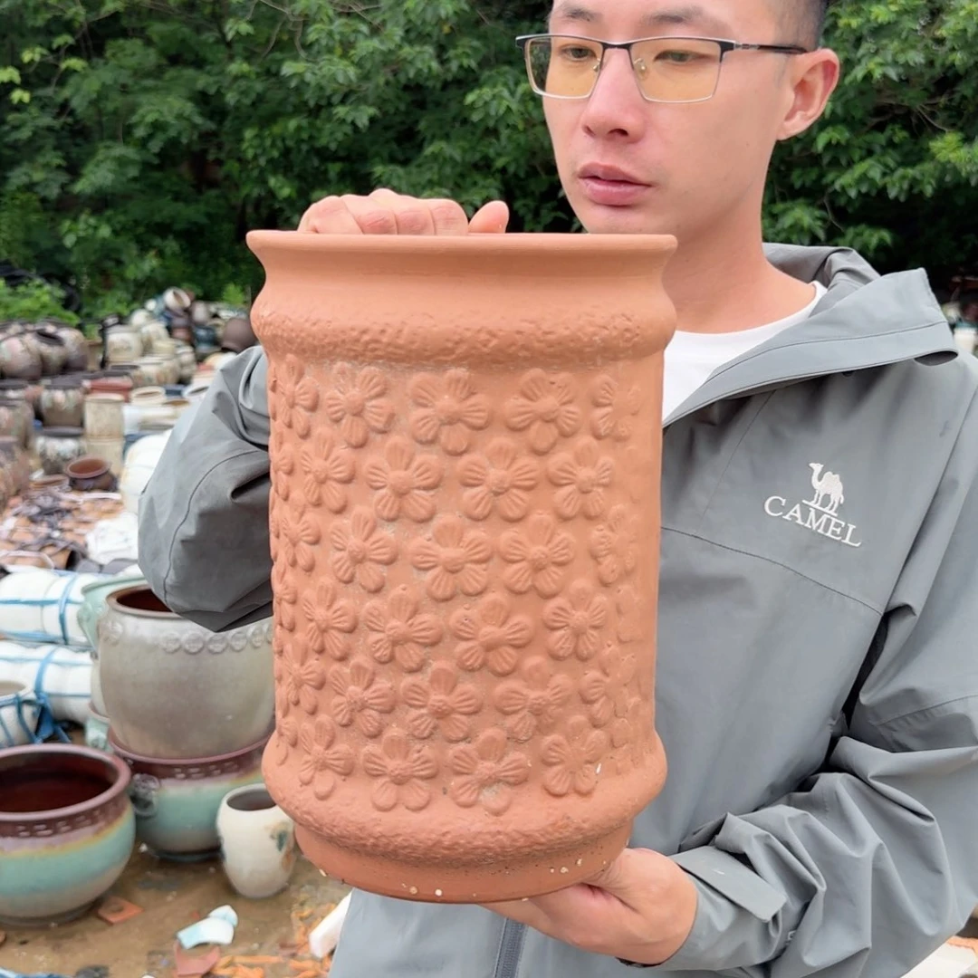 紫砂花盆口20高31（一个赵花花红陶