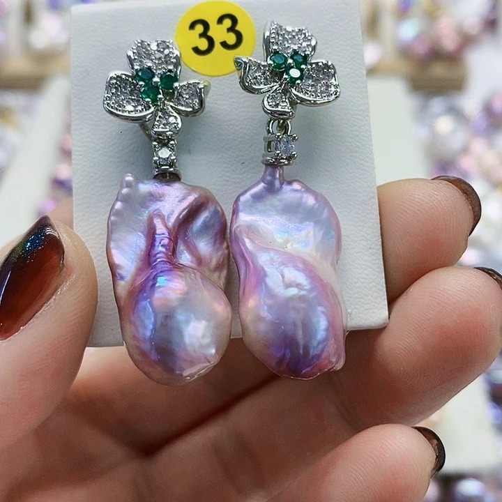 银S925镶嵌耳饰淡水珍珠