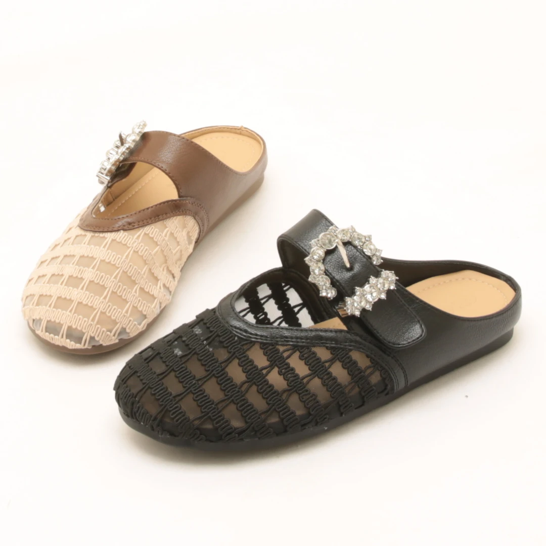 6938夏季新款凉鞋女外穿平跟精致水钻法式舒适镂空包头半拖鞋