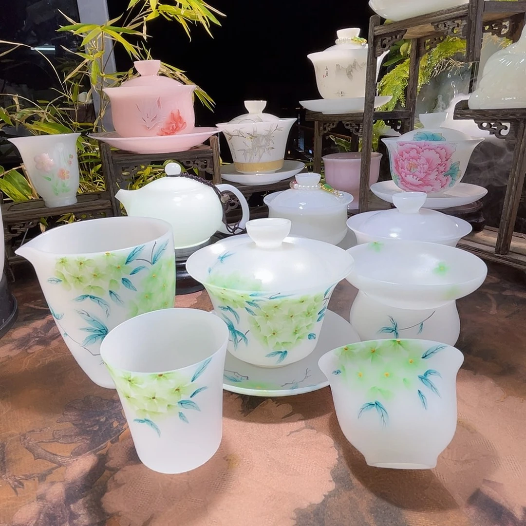 冰晶璞玉素烧手绘绣球花11件套装