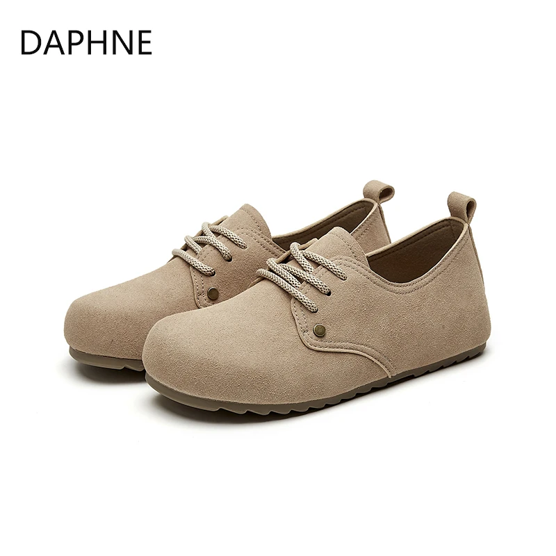达芙妮勃肯鞋女鞋2025秋季新款时尚休闲平底鞋系带圆头简约单鞋