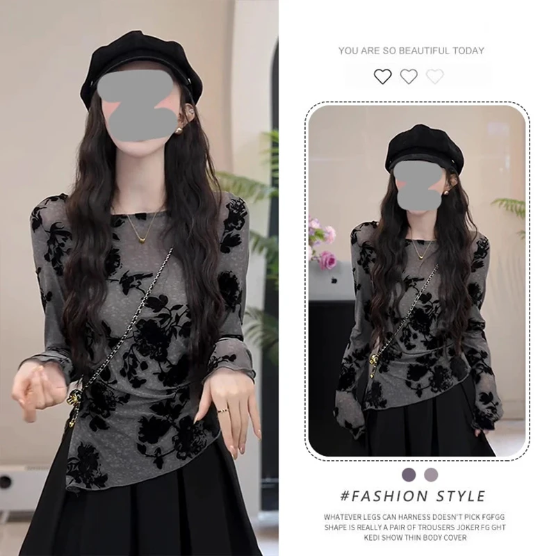 法式时尚显瘦外穿T恤女2025秋季新款防晒罩衫设计感小众雪纺上衣