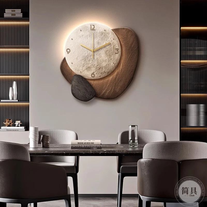 《石来运转》餐厅钟表挂墙装饰画创意高级感客厅挂钟餐桌墙面时钟