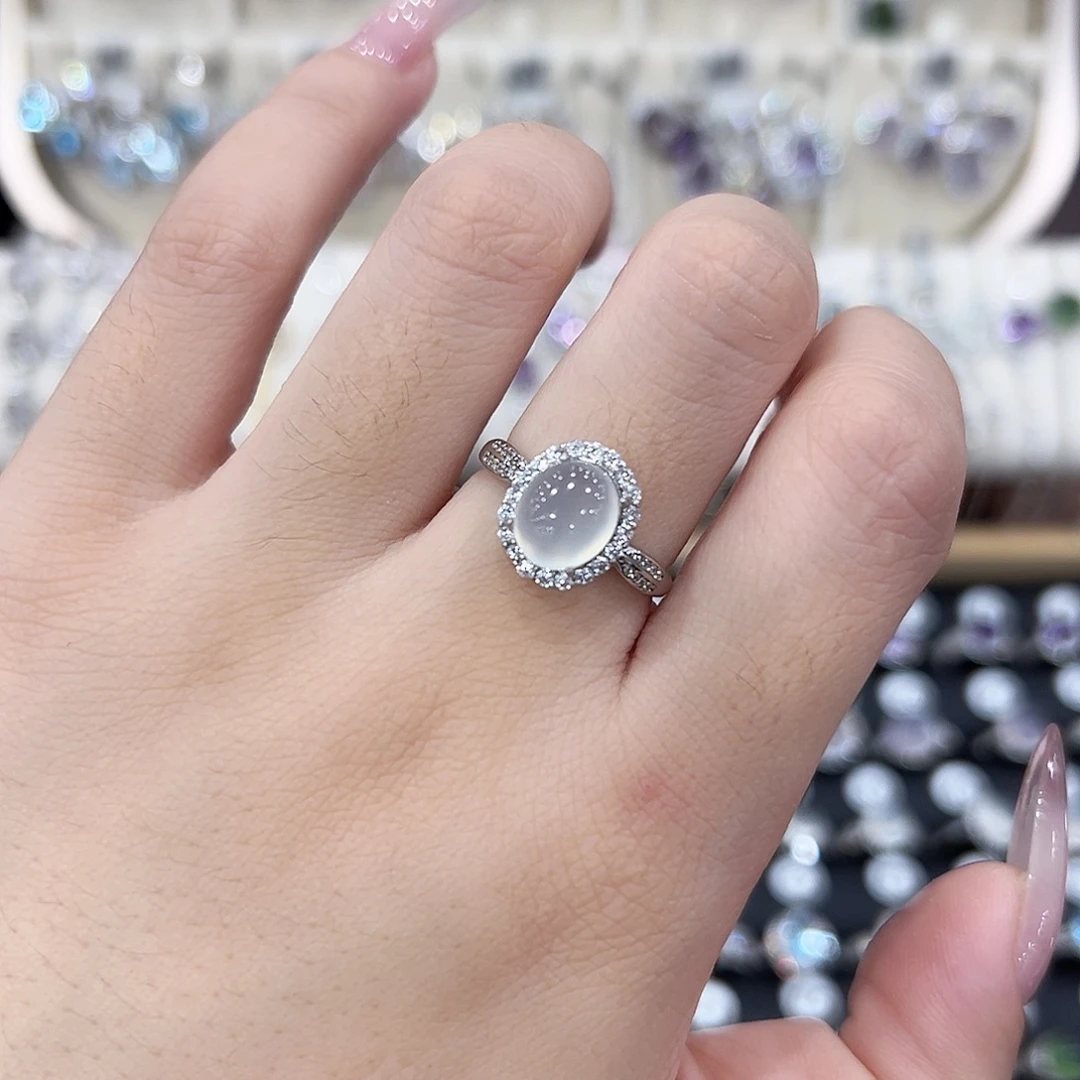 蛇纹石玉银S925镶嵌戒指