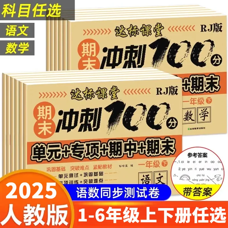 1-6年级试卷测试卷全套语文和数学冲刺100分卷子语数人教版教材