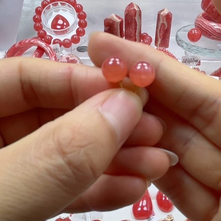 菱锰矿18K金镶嵌手串耳钉