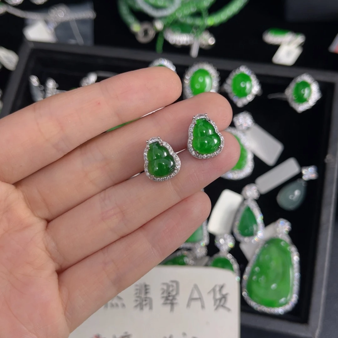 魔***红翡翠银S925镶嵌戒指翡翠耳钉