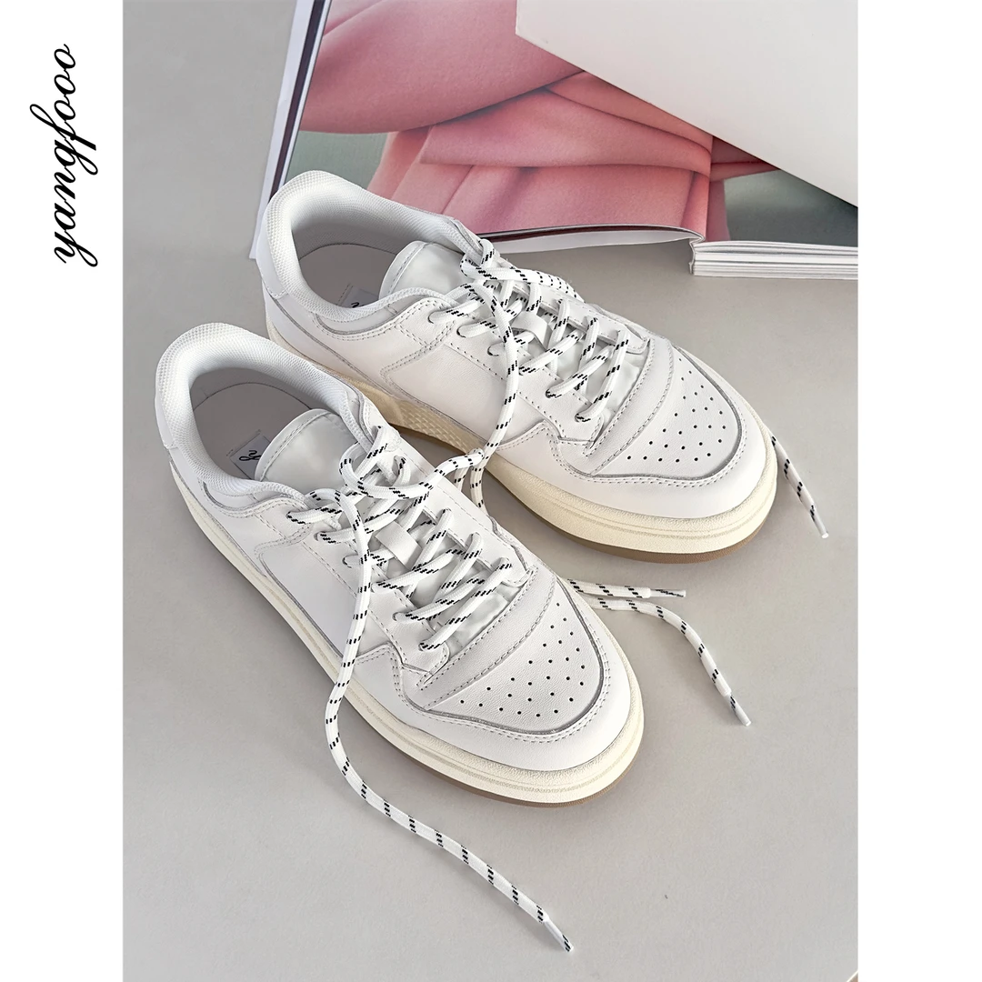 yangfooo 【Yeba】2025新款女鞋真皮拼色厚底百搭ins运动休闲鞋