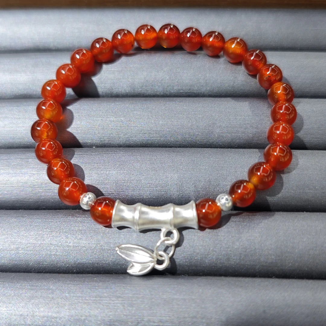 红玛瑙足银竹节手串5672