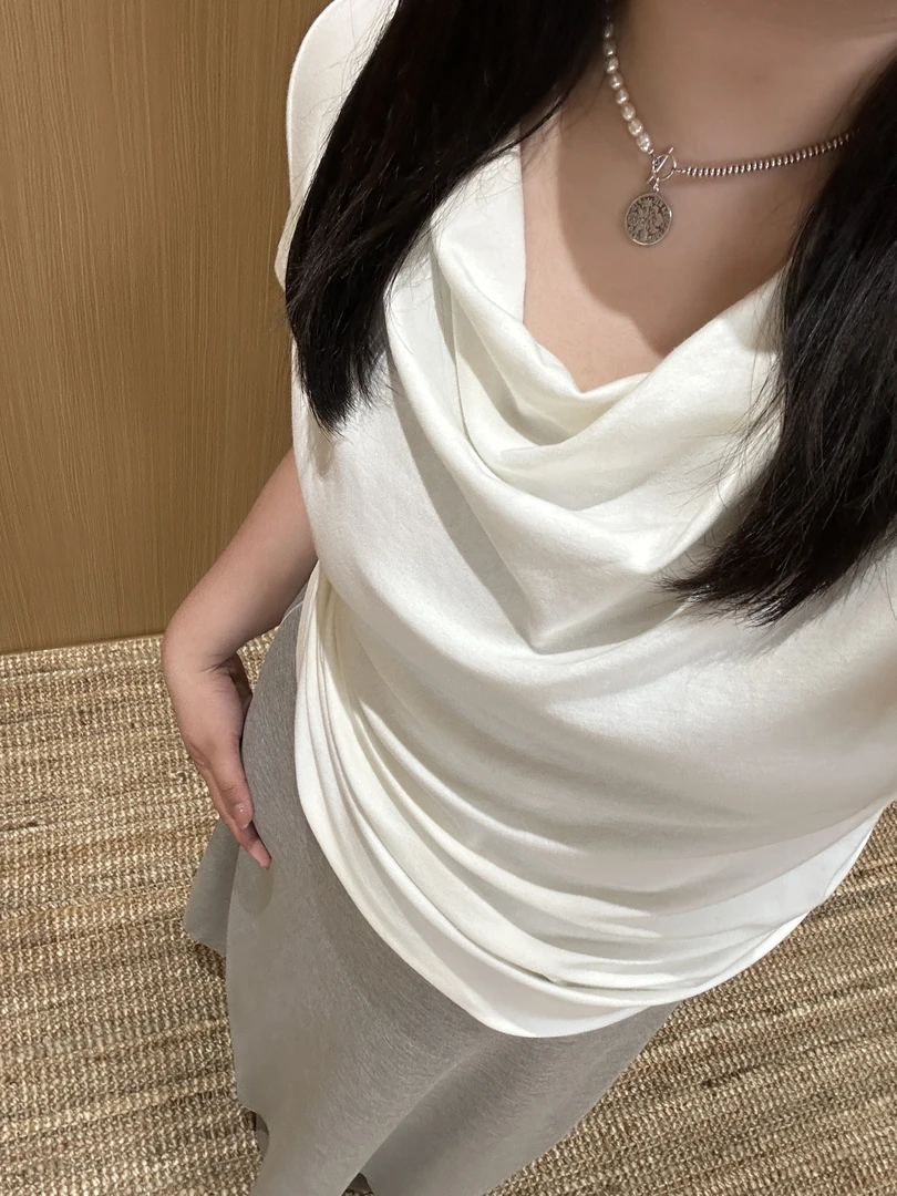 TAOJIA FAMILY【纯色荡领t】夏季通勤性感风韩版大码白色t恤SRS0001