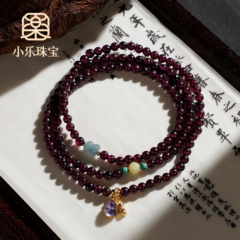 浓郁高级三圈石榴石加翡翠琉璃女式百搭手链多样性发一-10173