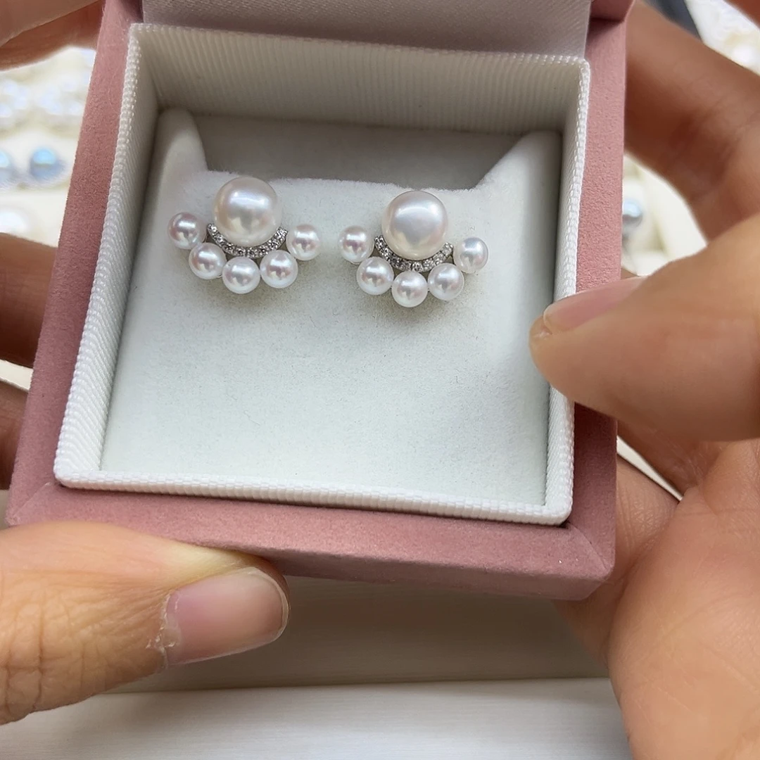 耳饰银S925镶嵌淡水珍珠