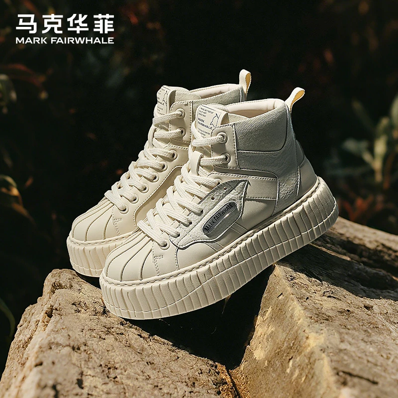马克华菲高帮鞋男款2025新款秋季运动休闲鞋厚底男鞋子贝壳头板鞋