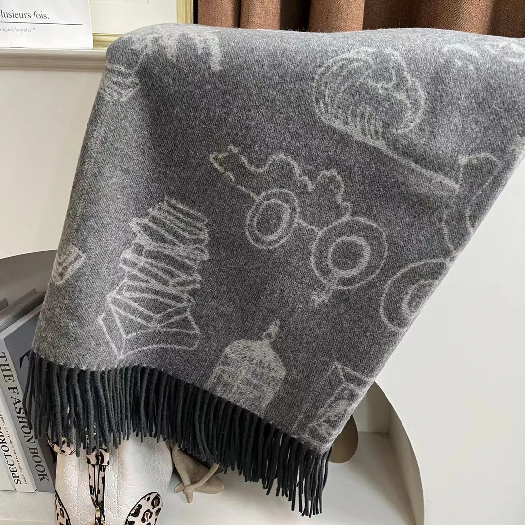 披毯长巾-灰蓝  700克羊毛毯220*150cm披肩