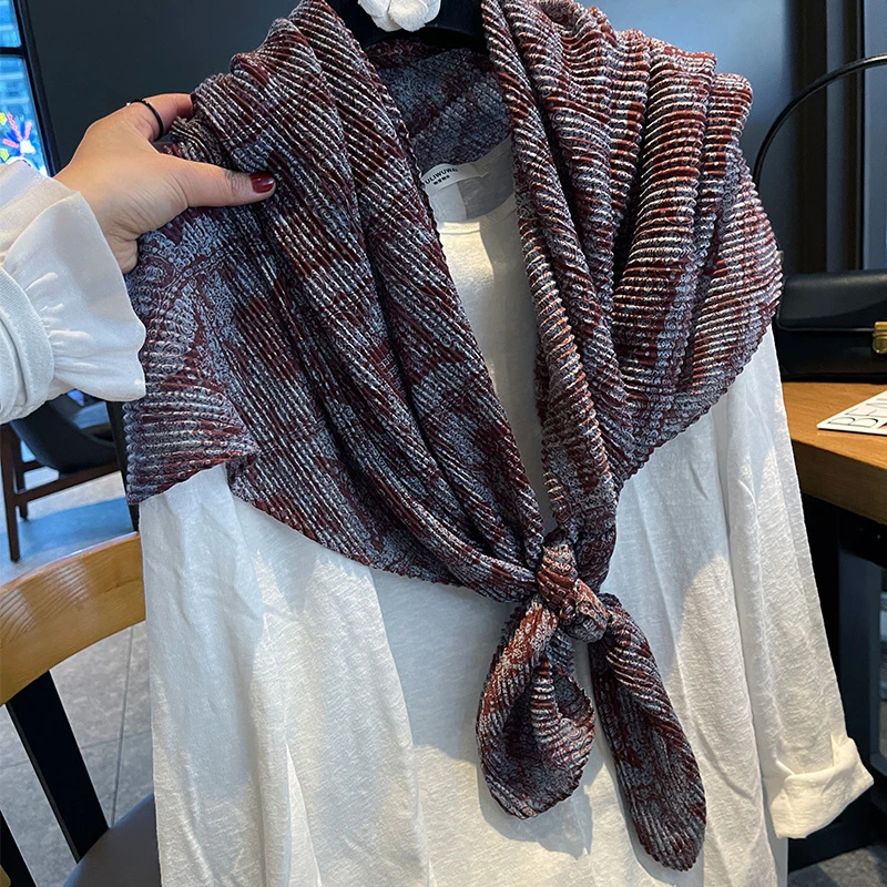 春夏时尚感压褶复古腰果花褶皱长纱巾棉麻手感围巾女士空调房披肩
