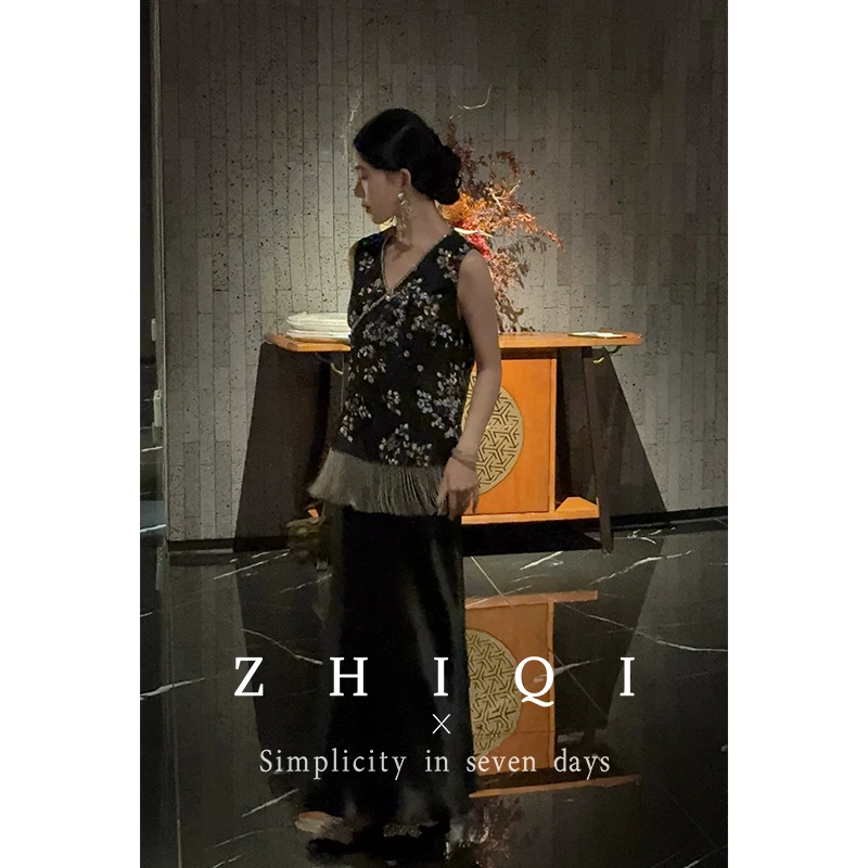 ZHIQI/止观七【露华浓】新中式国风上衣+醋酸鱼尾半身裙套装裙现货