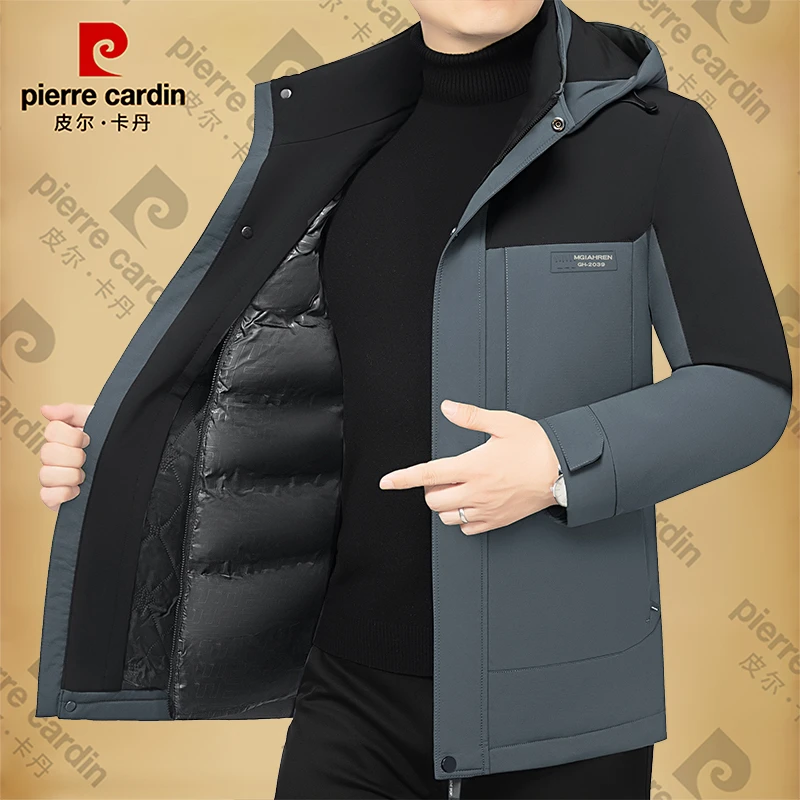 皮尔卡丹男士新款高档商务休闲可脱卸内胆棉袄保暖冬季男装拼色潮