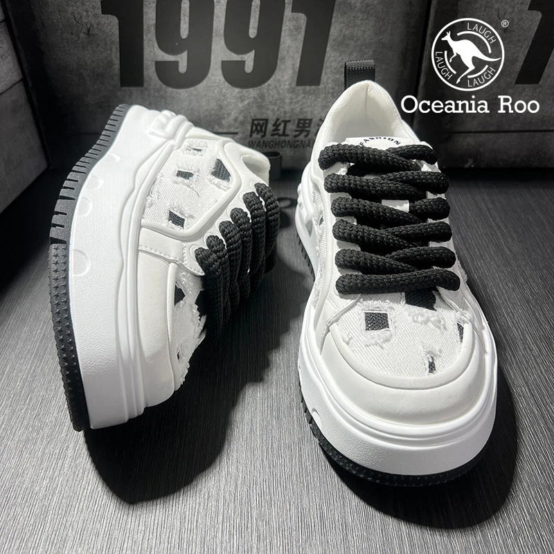 欧洲站男鞋2025新款夏季布面时尚休闲鞋男士透气厚底增高运动板鞋