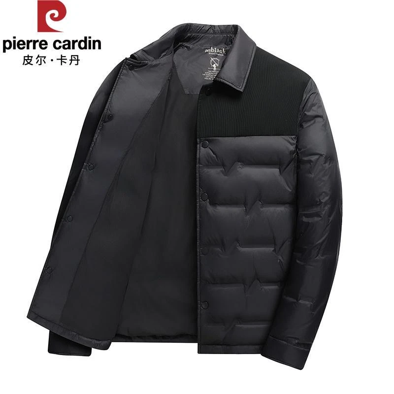 皮尔卡丹轻奢薄款衬衫领羽绒服男士保暖白鸭绒商务休闲秋冬外套