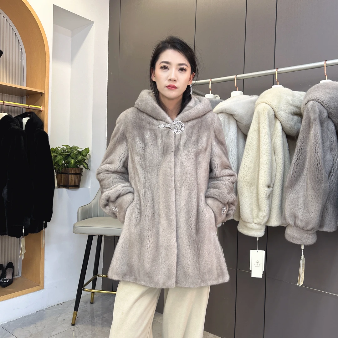 貂皮大衣孤品性价比高水貂皮草外套