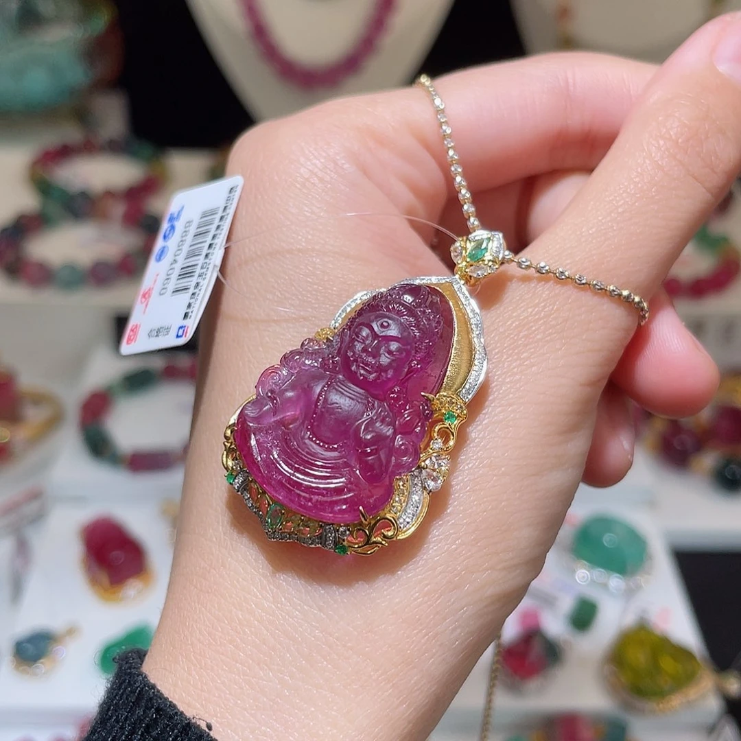 碧玺吊坠(不含链)18K金镶嵌碧玺吊坠