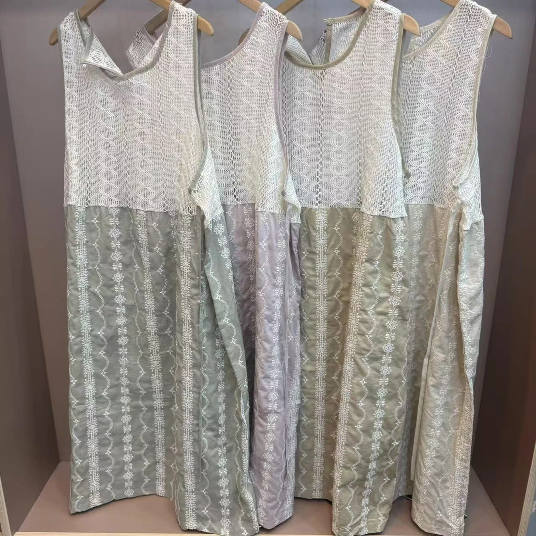 S8524 百搭A字裙法式无袖精美刺绣连衣裙夏季蕾丝