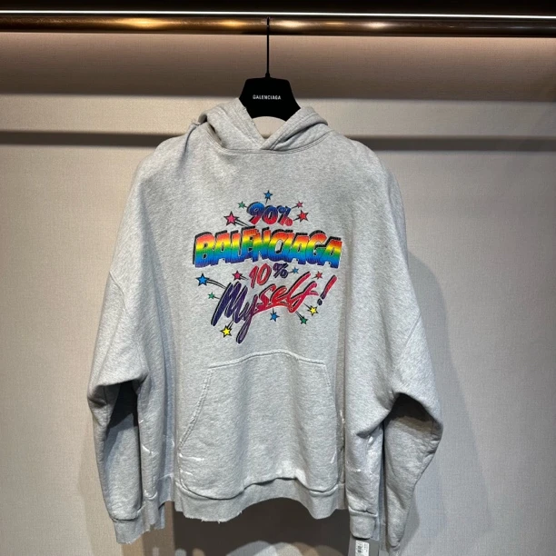 未使用 Balenciaga/巴黎世家 灰色彩色泼墨帽衫 /2码