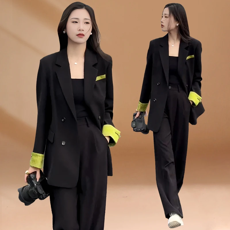撞色拼接盘扣外套女2025年春秋新款女复古西装独特超好看西服上衣