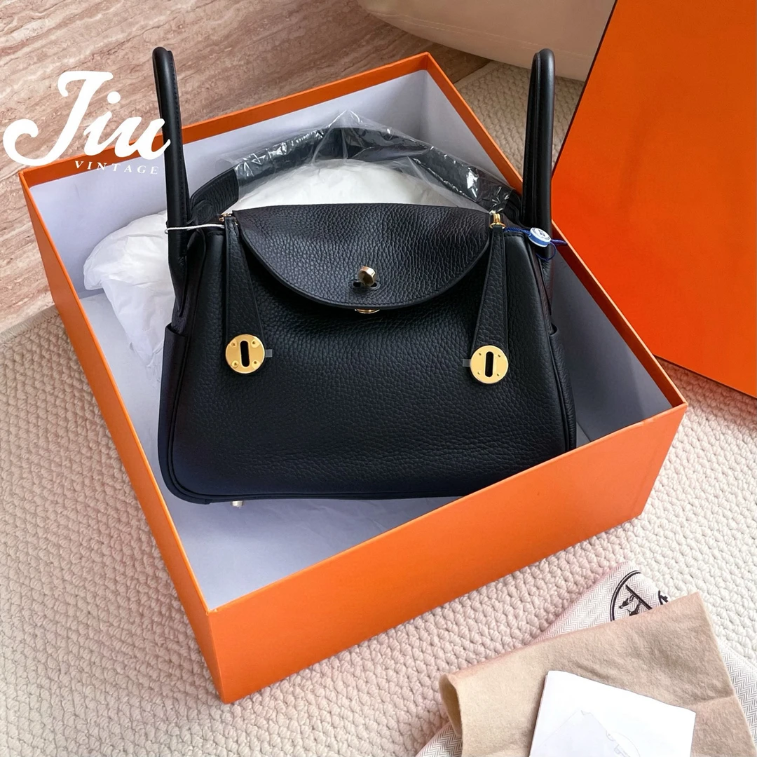 未使用 Hermes/爱马仕 lindy26黑金tc皮k刻肩带有膜 CG15-0132