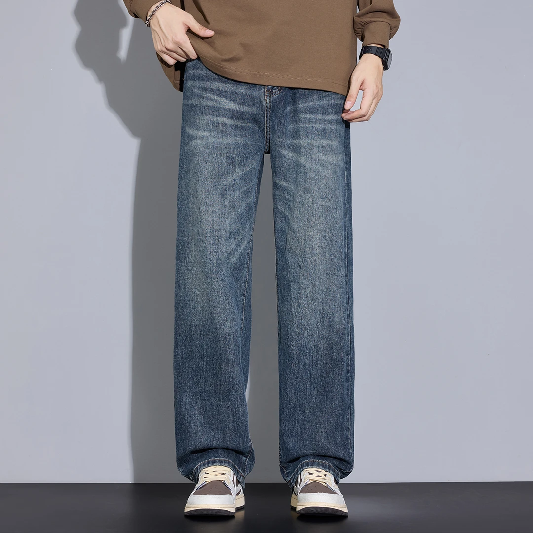 Kuvine耐磨美式水洗秋季新款宽松直筒高街vibe复古阔腿牛仔裤男款