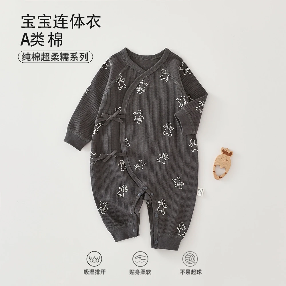 新生儿连体衣纯棉A类满月宝宝衣和尚服系带双层护肚哈衣安阳童装