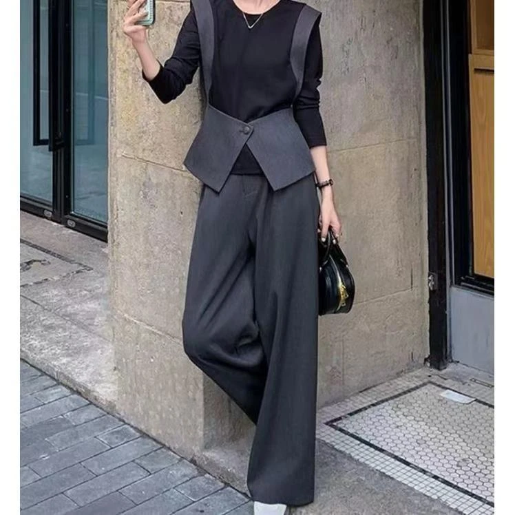 【A1252】新款秋季女减龄时尚修身显瘦高端贵气遮肚收腰两件套裤