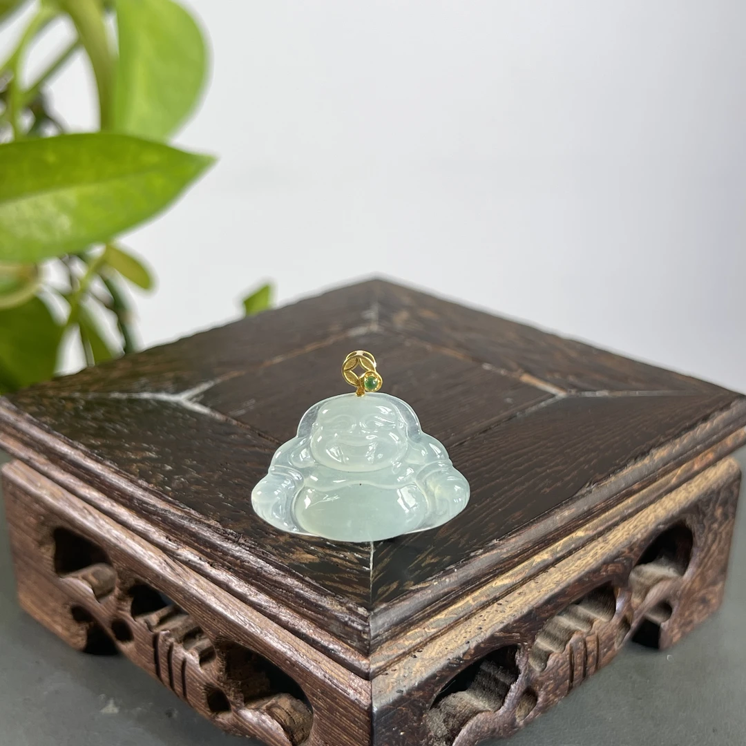 JCW27-52  天然缅甸A货翡翠  18K扣佛公