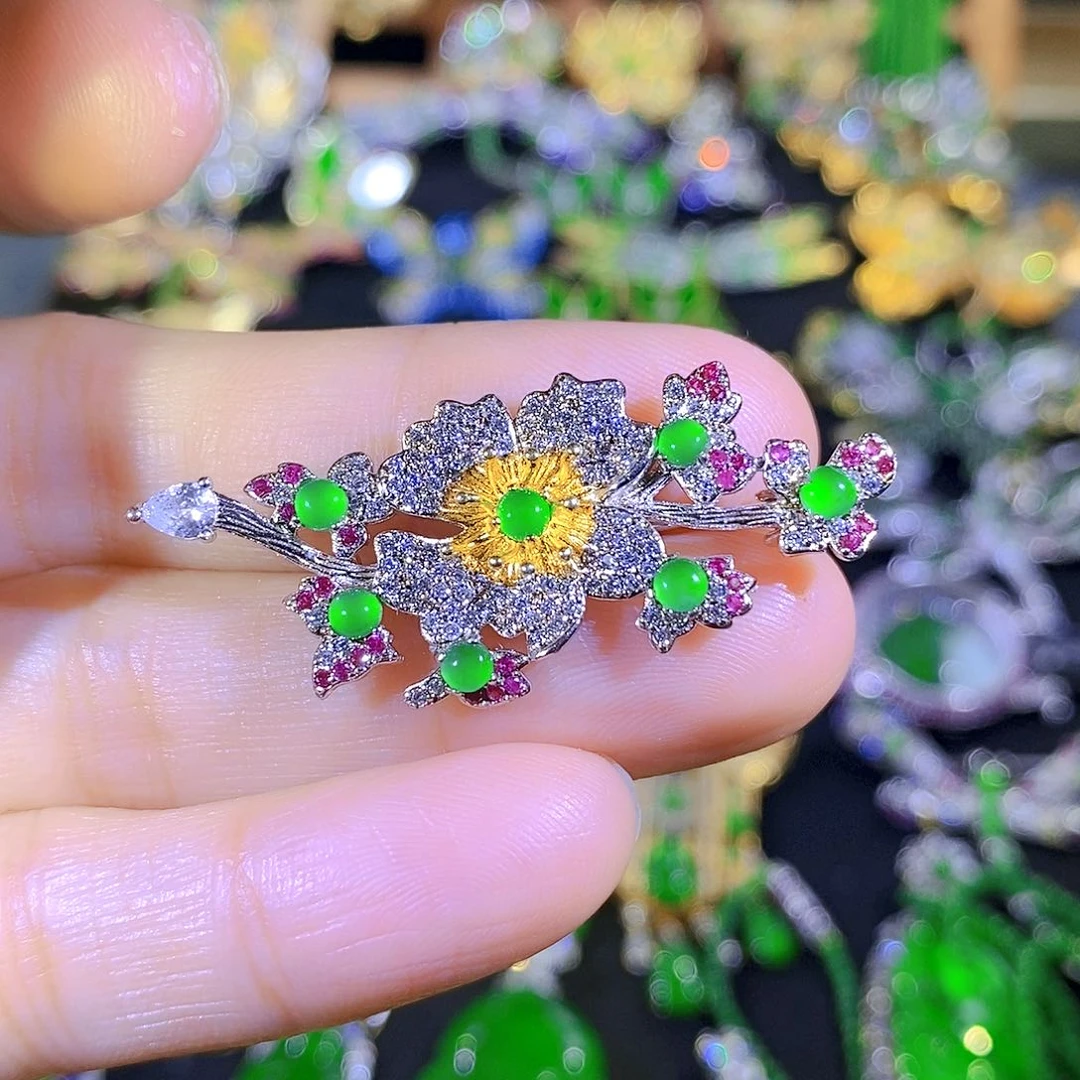 颈饰银S925镶嵌翡翠