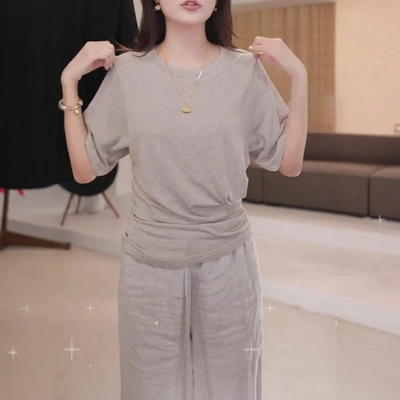 高级感圆领正肩短袖T恤女夏季薄款胖MM大码女装宽松显瘦休闲上衣
